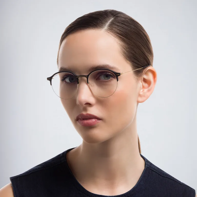 Shop MONOGRAM Unisex Half Rim Round Eyeglasses in Black online.