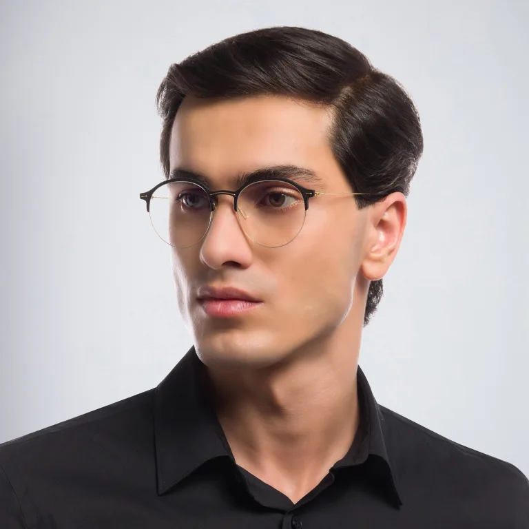 Shop MONOGRAM Unisex Half Rim Round Eyeglasses in Black online.
