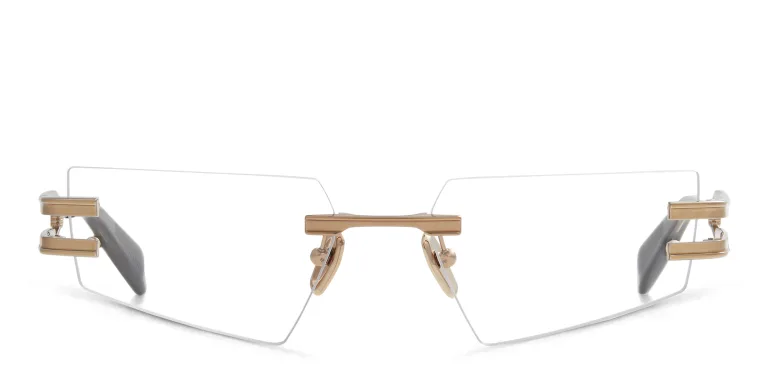Shop BALMAIN Fixe Unisex Rimless Rectangle Eyeglasses in Gold online.