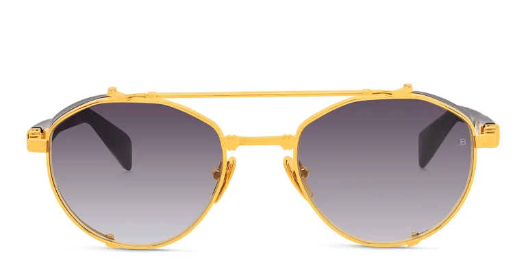 Shop BALMAIN Brigade IV Unisex Round Sunglasses in Gold online.