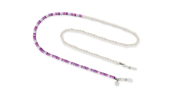 Shop The RICCI DISTRICT Crystals & Mother of Pearl Glasses Chain in Purple online.