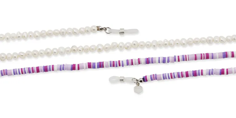 Shop The RICCI DISTRICT Crystals & Mother of Pearl Glasses Chain in Purple online.