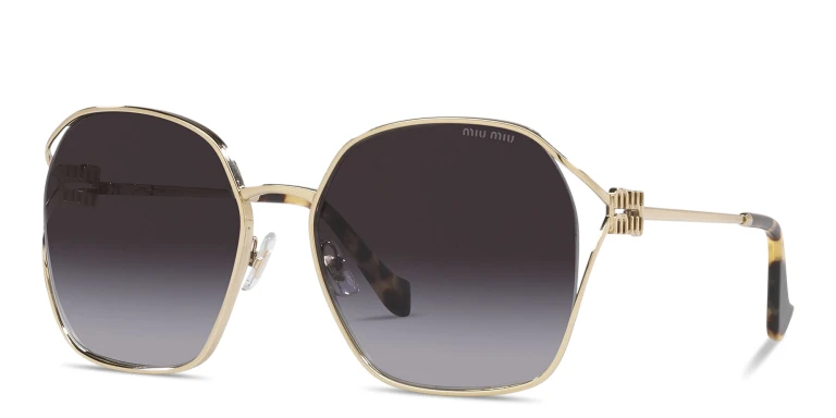تسوق نظارة شمسية بإطار غير منتظم نصف إطار ميو ميو بلون ذهبي أونلاين.