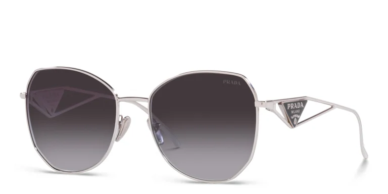 Shop PRADA Irregular Sunglasses in Silver online.
