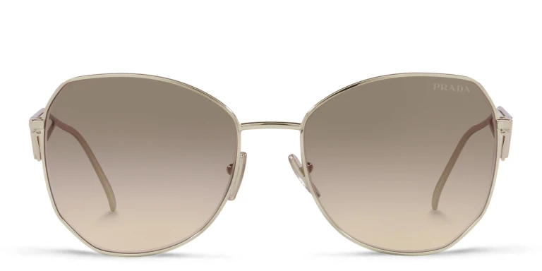 Shop PRADA Irregular Sunglasses in Gold online.