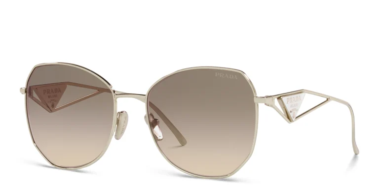 Shop PRADA Irregular Sunglasses in Gold online.