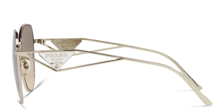 Shop PRADA Irregular Sunglasses in Gold online.