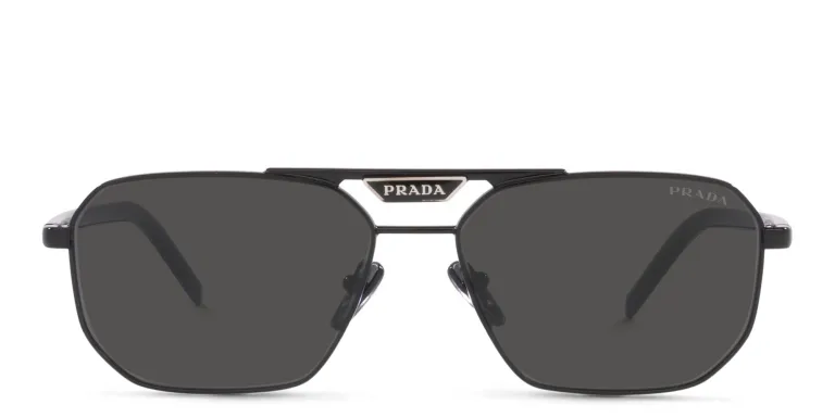 Shop PRADA Rectangle Sunglasses in Black online.