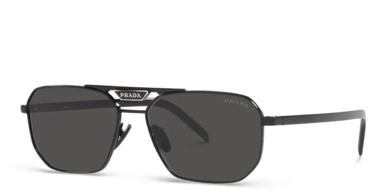Shop PRADA Rectangle Sunglasses in Black online.