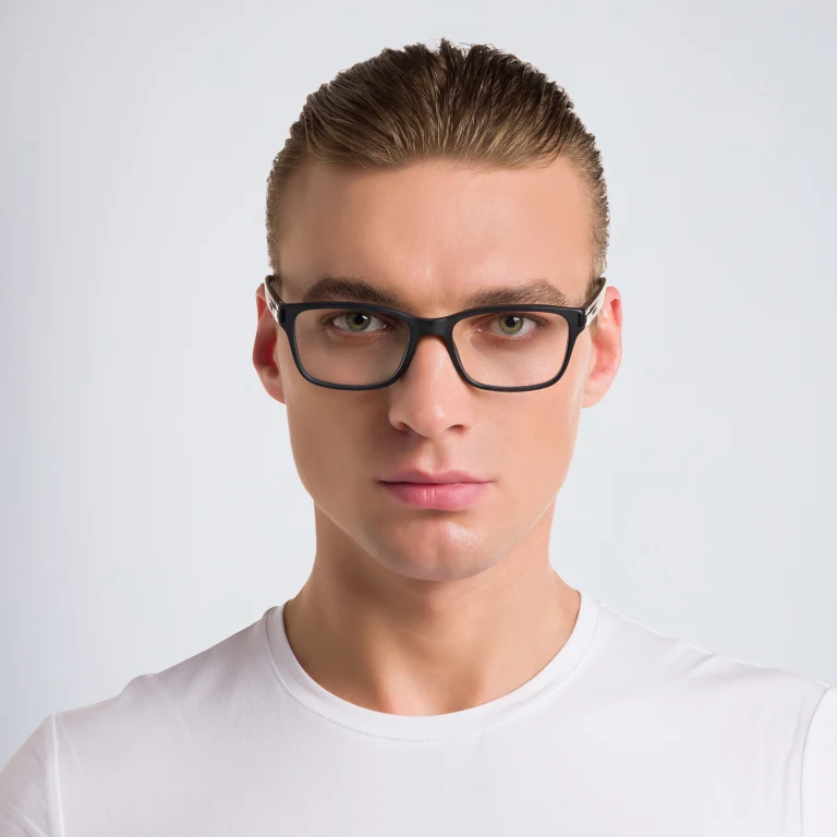 Shop BVLGARI Wide Rectangle Eyeglasses in Black online.