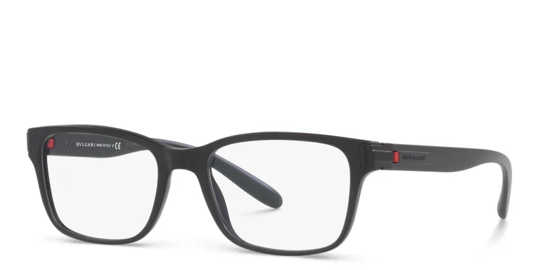 Shop BVLGARI Wide Rectangle Eyeglasses in Black online.