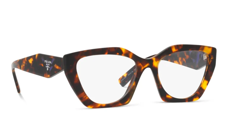 Shop PRADA Irregular Eyeglasses in Tortoise online.