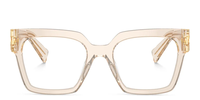Shop MIU MIU Vertical Logo Square Eyeglasses in Beige online.