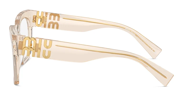 Shop MIU MIU Vertical Logo Square Eyeglasses in Beige online.