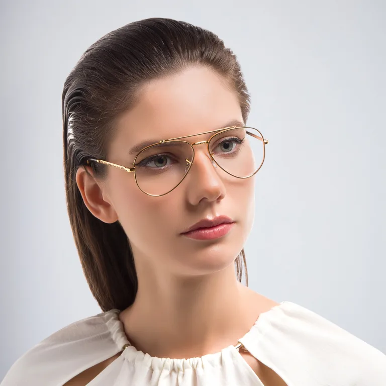 Shop Ray-Ban Unisex Wide Pilot Eyeglasses in Gold online.