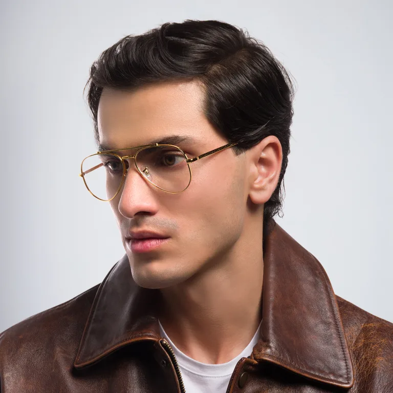 Shop Ray-Ban Unisex Wide Pilot Eyeglasses in Gold online.