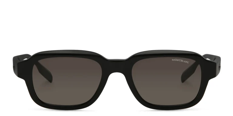 Shop MONTBLANC Rectangle Sunglasses in Black online.