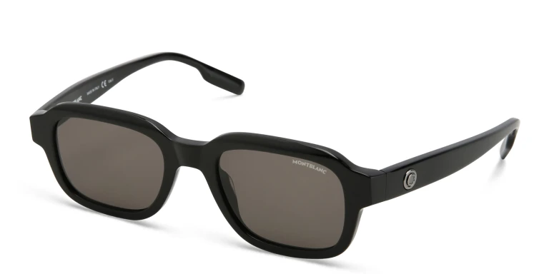 Shop MONTBLANC Rectangle Sunglasses in Black online.