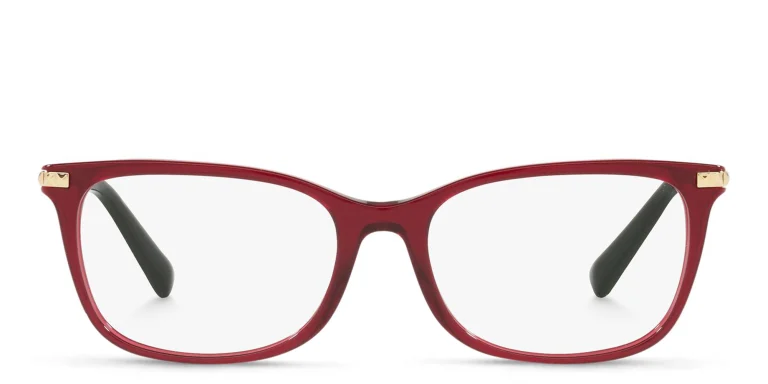 Shop VALENTINO Stud Rectangle Eyeglasses in Red online.