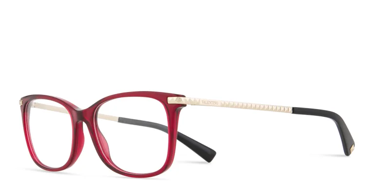 Shop VALENTINO Stud Rectangle Eyeglasses in Red online.