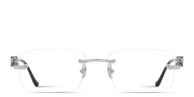 Shop Cartier Panthère de Cartier Rectangle Eyeglasses in Silver online.