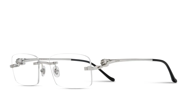 Shop Cartier Panthère de Cartier Rectangle Eyeglasses in Silver online.