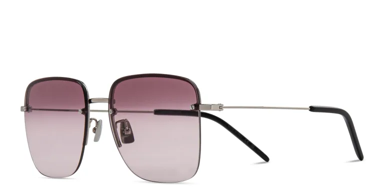 Shop SAINT LAURENT Half-Rim Square Sunglasses in Silver online.