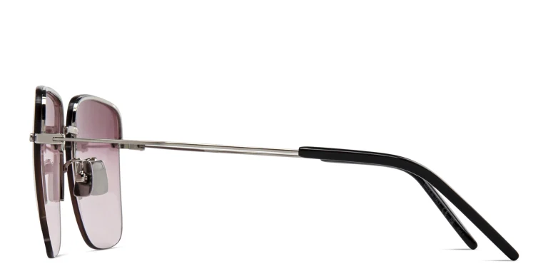 Shop SAINT LAURENT Half-Rim Square Sunglasses in Silver online.