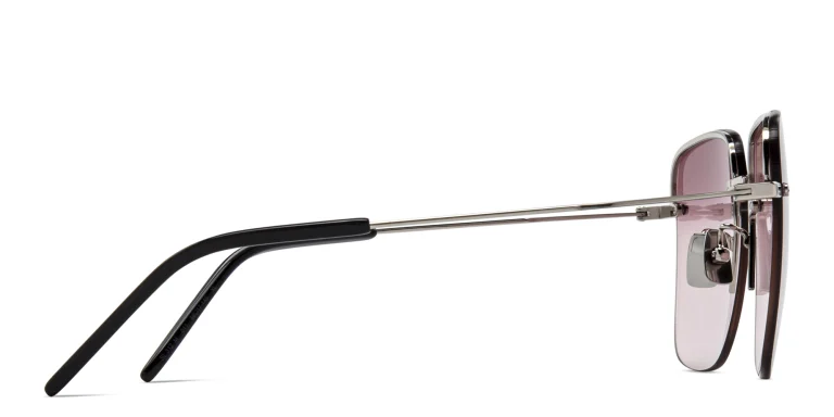 Shop SAINT LAURENT Half-Rim Square Sunglasses in Silver online.