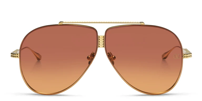 Shop VALENTINO Valentino XVI Unisex Aviator Sunglasses in Gold online.