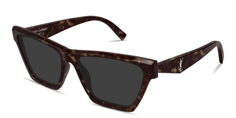 Shop SAINT LAURENT YSL Logo Cat-Eye Sunglasses in Havana online.