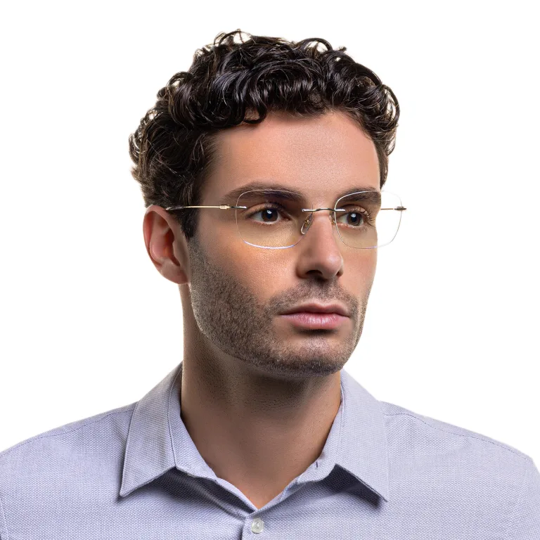 Shop EYE'M Rimless Wide Square Eyeglasses in Gold online.