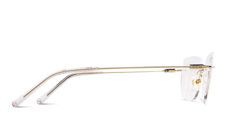 Shop EYE'M Rimless Wide Square Eyeglasses in Gold online.