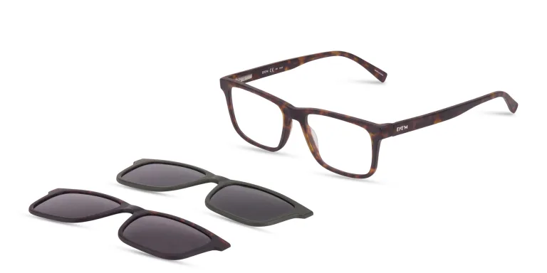Shop EYE'M Clip-On Rectangle Eyeglasses in Havana online.