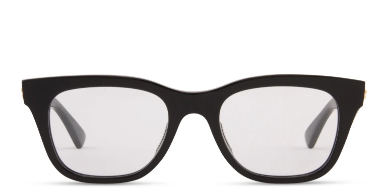 Shop BOTTEGA VENETA Unisex Rectangle Eyeglasses in Black online.