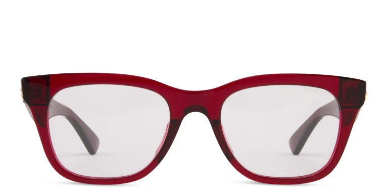 Shop BOTTEGA VENETA Unisex Rectangle Eyeglasses in Red online.