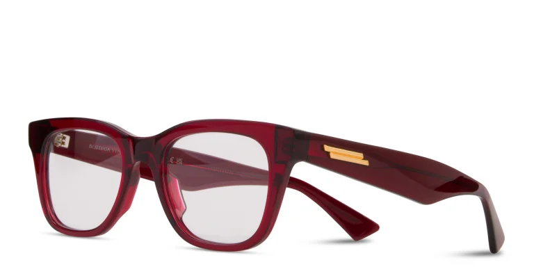 Shop BOTTEGA VENETA Unisex Rectangle Eyeglasses in Red online.