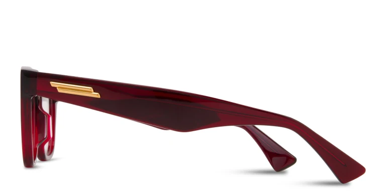 Shop BOTTEGA VENETA Unisex Rectangle Eyeglasses in Red online.