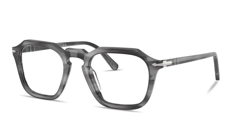 Shop PERSOL Arrow Unisex Square Eyeglasses in Grey online.