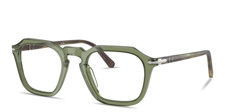 Shop PERSOL Arrow Unisex Square Eyeglasses in Green online.