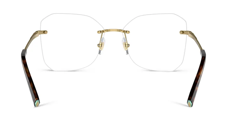 Shop TIFFANY Logo Rimless Wide Irregular Eyeglasses in Gold online.