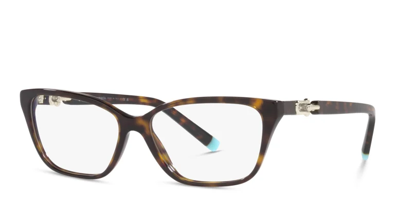 Shop TIFFANY Wide Rectangle Eyeglasses in Havana online.