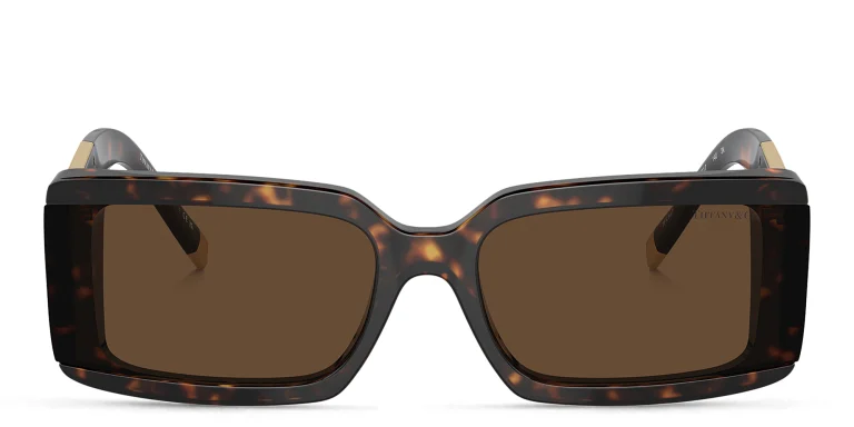 Shop TIFFANY T Motif Unisex Rectangle Sunglasses in Havana online.