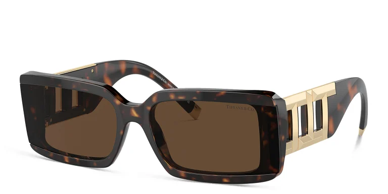 Shop TIFFANY T Motif Unisex Rectangle Sunglasses in Havana online.