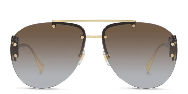 Shop VERSACE Double Medusa rimless Pilot sunglasses in Gold online.