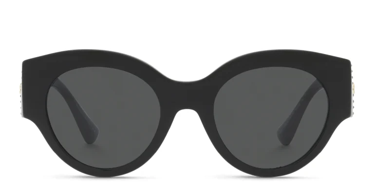 Shop VERSACE Crystal-embellished Medusa Sunglasses in Black online.