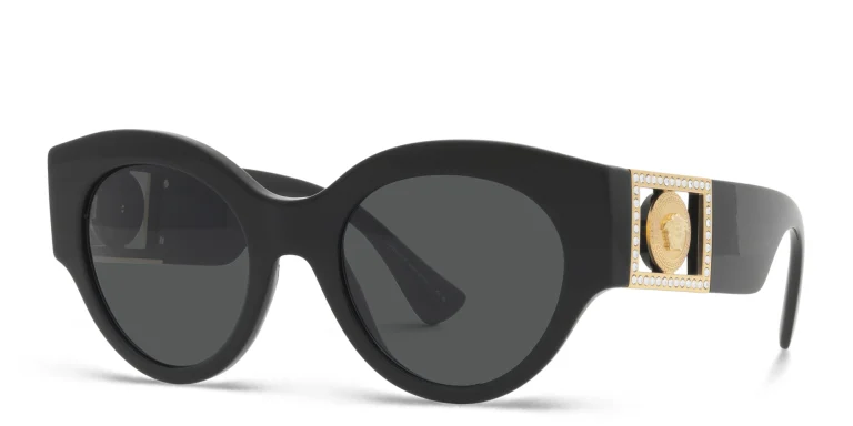 Shop VERSACE Crystal-embellished Medusa Sunglasses in Black online.