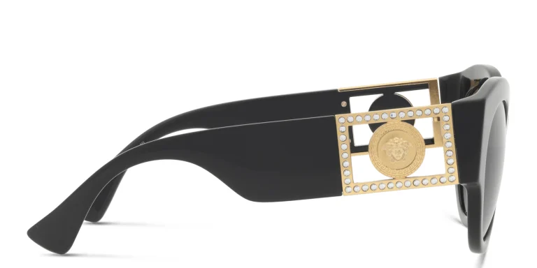 Shop VERSACE Crystal-embellished Medusa Sunglasses in Black online.