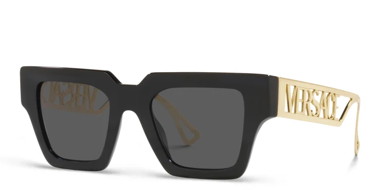 Shop VERSACE 90s Vintage Logo Sunglasses in Black online.