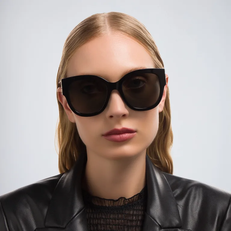 Shop SAINT LAURENT Cat-Eye Sunglasses in Black online.